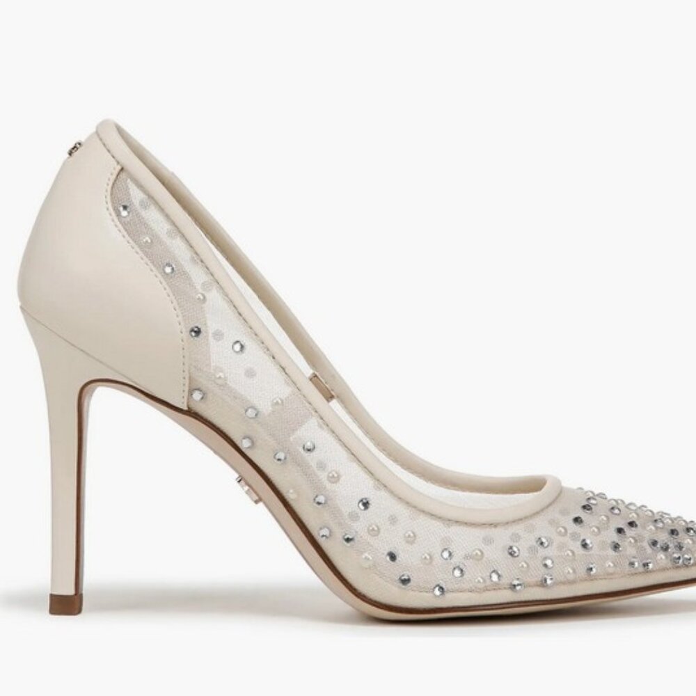 Sam Edelman Hazel Mesh Pointed Toe Crystal Bridal Heels Pumps 10 - Picture 4 of 5